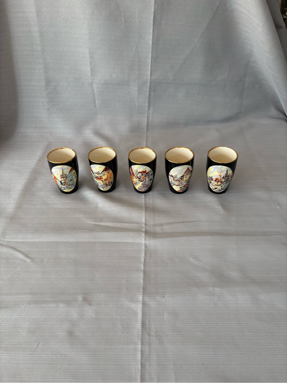 Black and Gold Decorative Ceramic Shot Glasses - Set of 5
